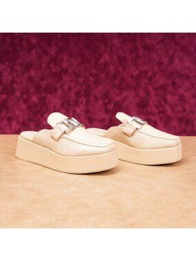 rag & bone Logan Platform Mules Womens 9 Ivory Nubuck Chunky Loafer Slip On